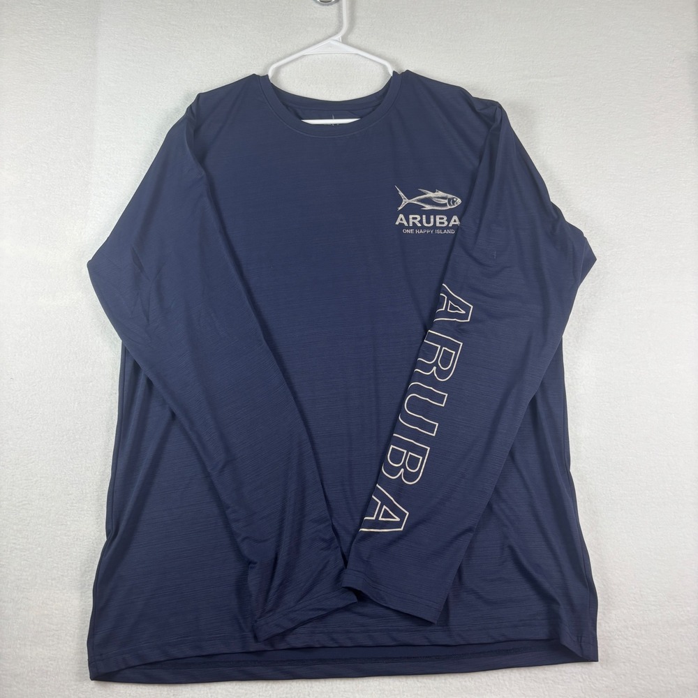 Sea Life Performance Aruba Fishing Shirt Mens 3XL Navy Blue Long Sleeve Sun Tee